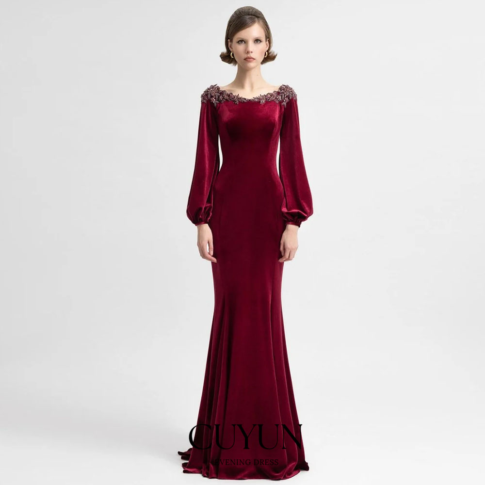 Women'S Formal Dinner Wear - CUYUN Customized Semi-Mermaid Burgundy Evening Gown