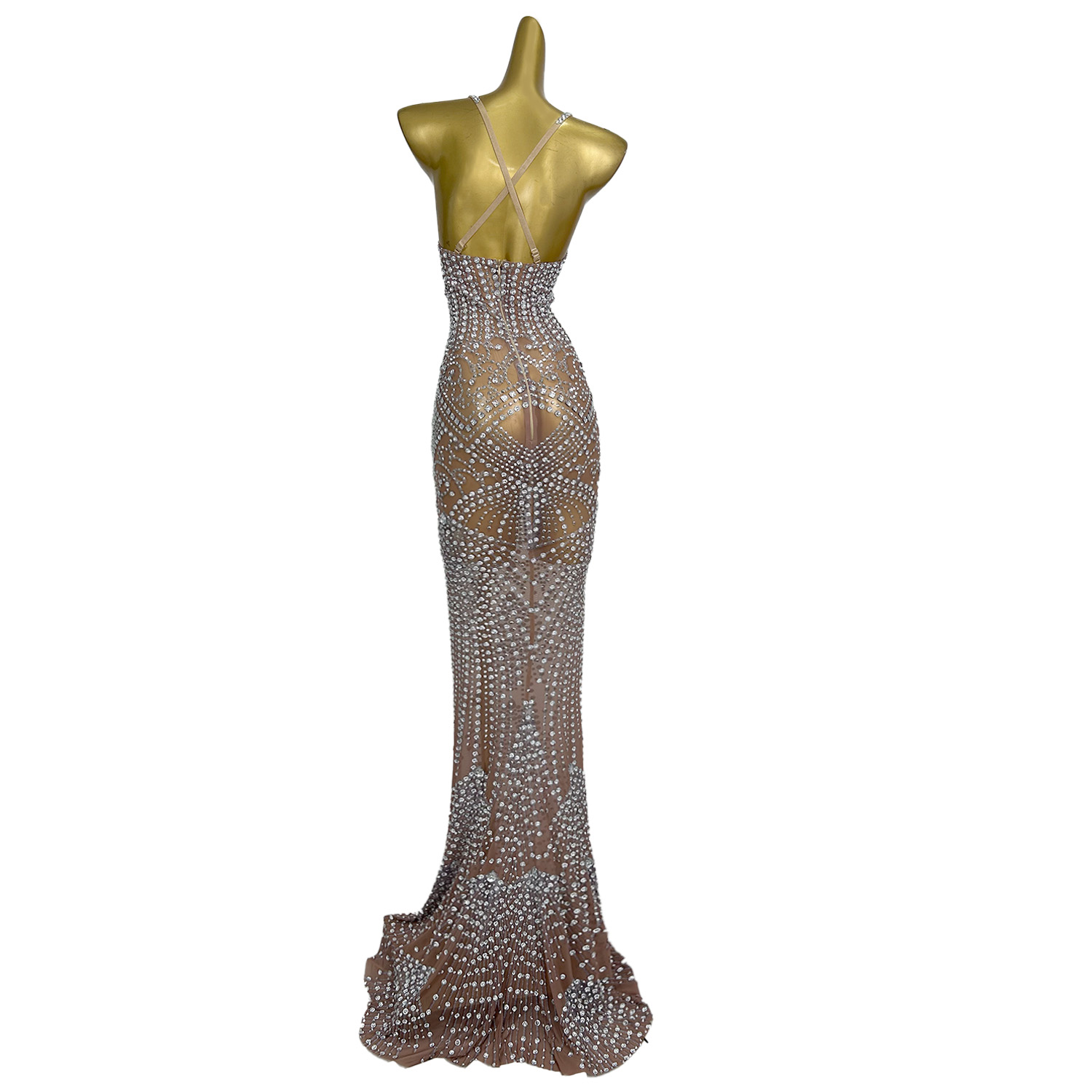 Women'S Formal Dinner Wear - Sexy See Through Banquet Party Rhinestone