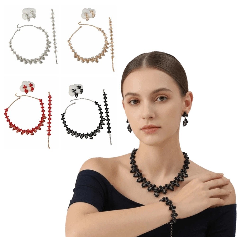 Pearl Necklace Set - Sparkling Rhinestone Women's Jewelry Set Simulated
