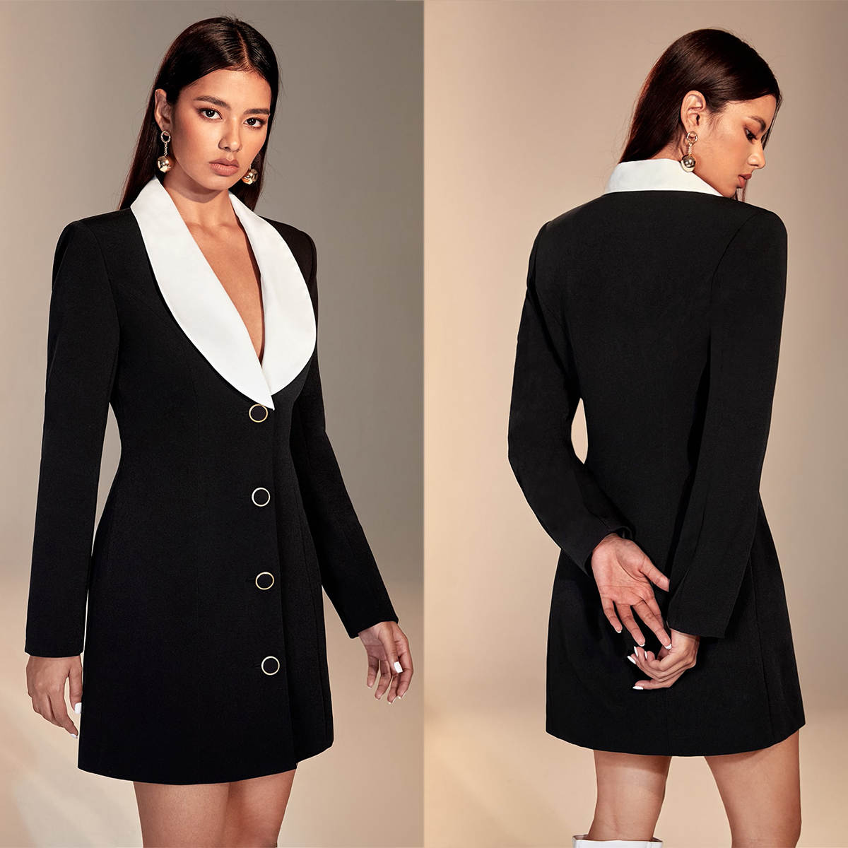 Color Matching Women Blazer Dr - Women Formal Wear For Graduation 评论和价格