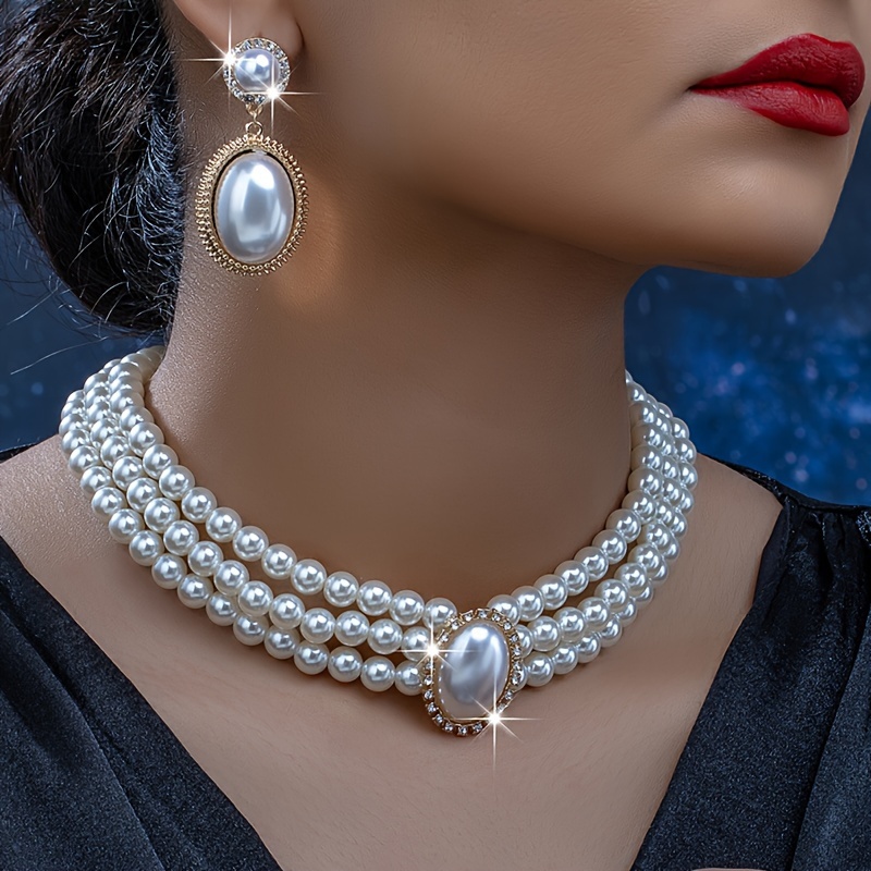 stylish Imitation Pearl neckla - Pearl Necklace Set 评论和价格