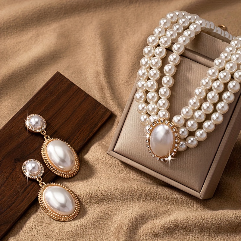 stylish Imitation Pearl neckla - Pearl Necklace Set 评论和价格