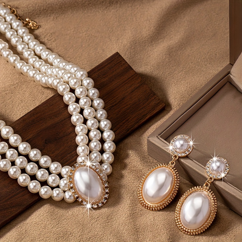 stylish Imitation Pearl neckla - Pearl Necklace Set 评论和价格