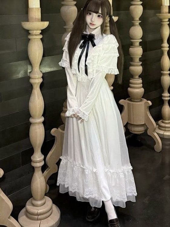 Japanese Short Sleeve Bow Lace - Women Formal Wear Dress 评论和价格