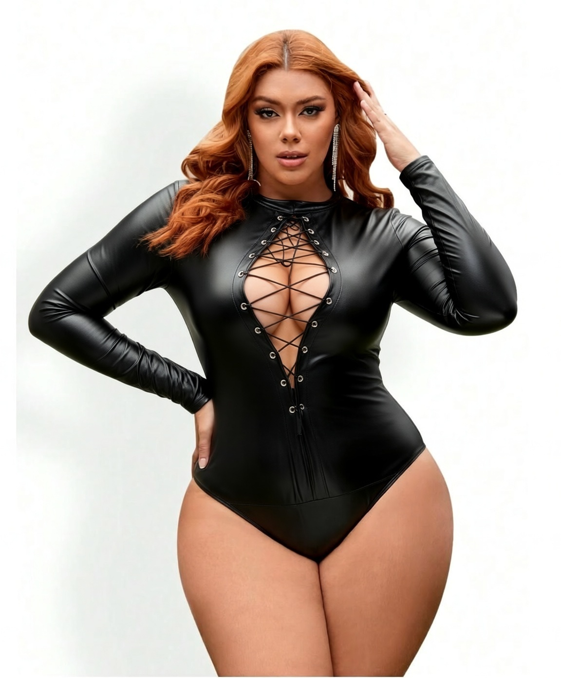 Plus Size Women Leather Bodysu - Women'S Formal Wear Jumpsuit 评论和价格
