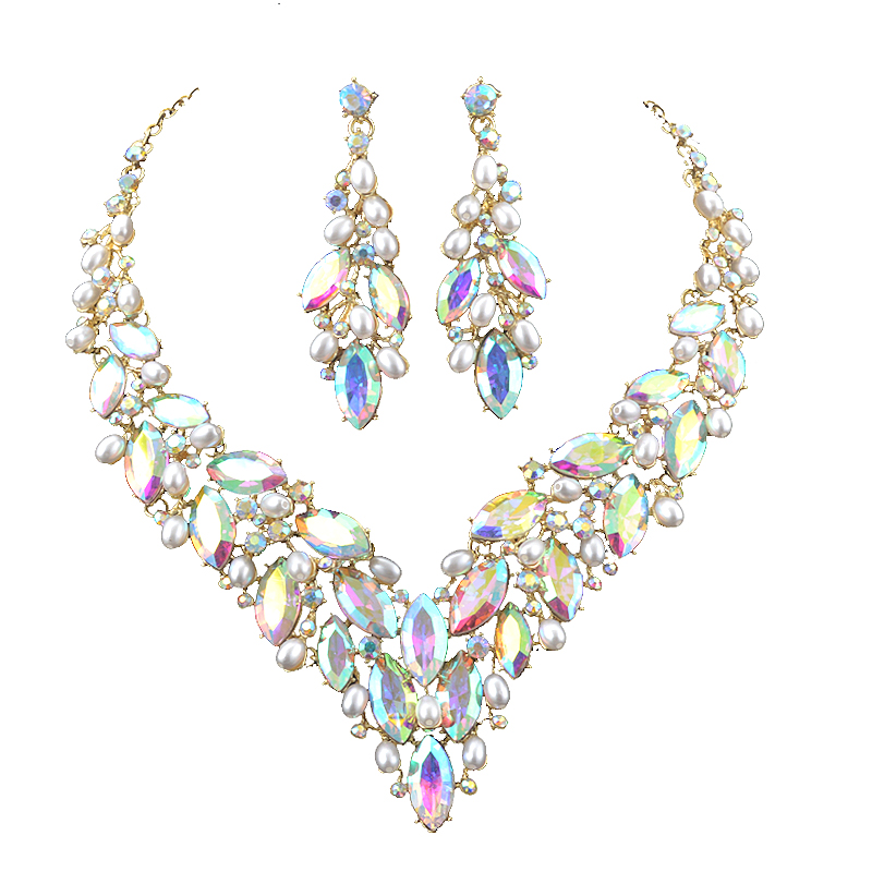 Delicate Golded Pearl Crystal  - Pearl Necklace Set 评论和价格